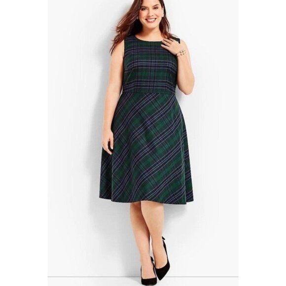 NEW! Talbots Sleeveless Plaid Tartan Wool Blend Dress Green SZ 16 - Picture 1 of 10